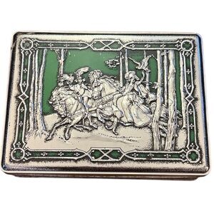 VTG Riley’s Toffee Embossed Tin Box Blue Medieval Horse Hunt Halifax England